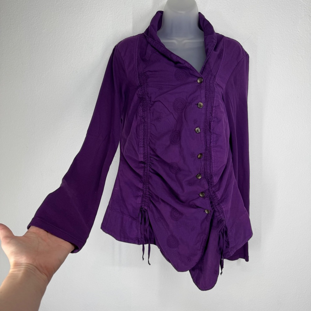 Prairie Underground Purple Asymmetrical Ruched Organic Cotton Top Women Small